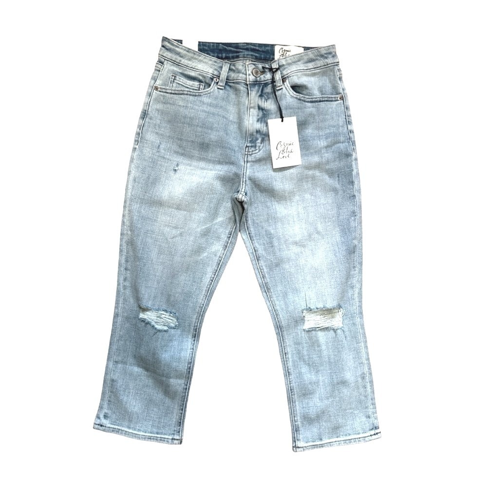 Cosmic Blue Love‎ Womens 28P Light Wash Distressed Cropped Jeans PCL010152PWS